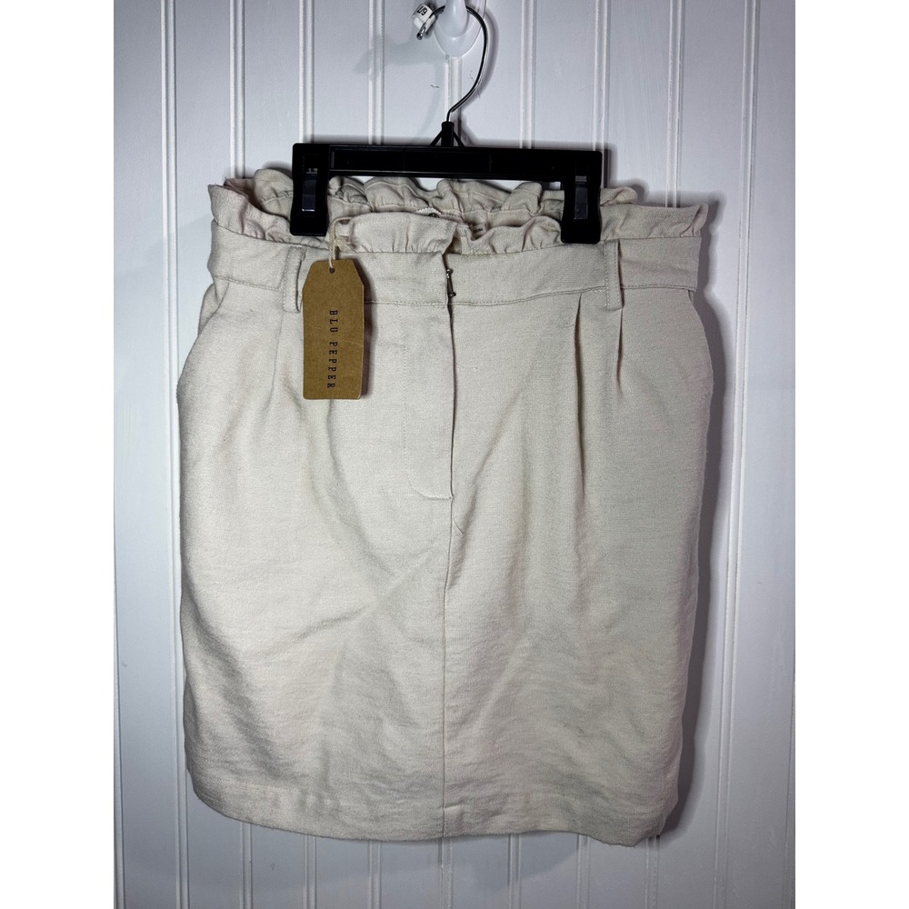 Blu Pepper Cream Paperbag Waist MiniSkirt Textured Pockets Small NWT Broken Clip